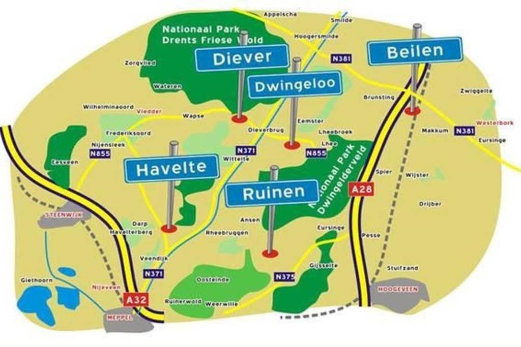 Rustig Gelegen Bungalow In Mooi Havelte Bagian luar foto